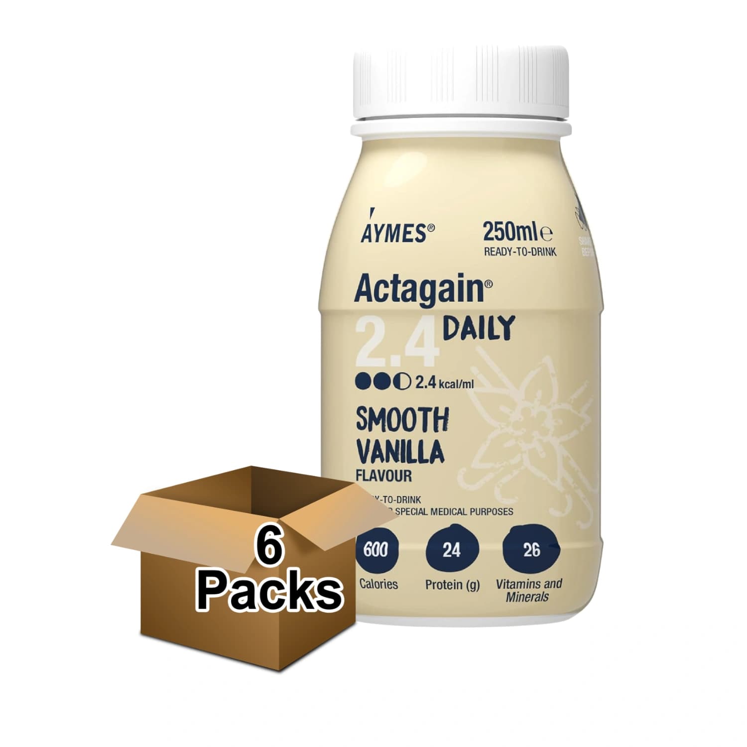Aymes Actagain 600 Vanilla Singles 250ml - Pack of 6