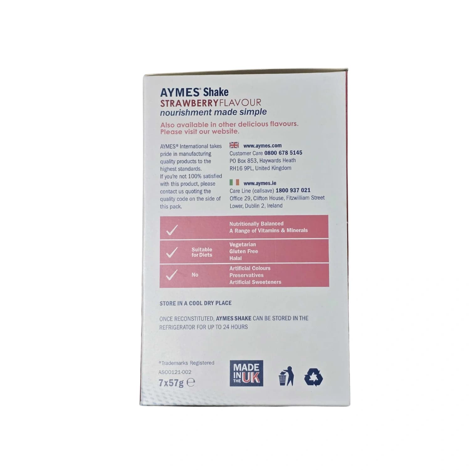 Aymes Shake Powder 57g Strawberry 7 Sachets