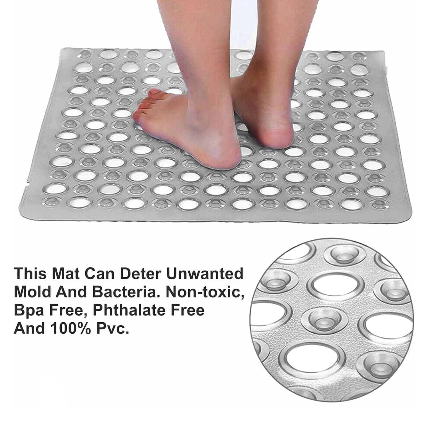 Beamfeature Modern Transparent PVC Anti-Slip Bath Mat 43x43
