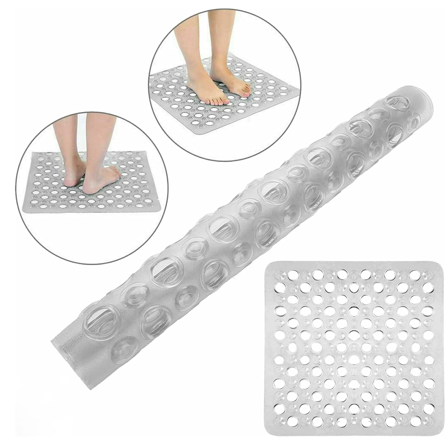 Beamfeature Modern Transparent PVC Anti-Slip Bath Mat 43x43