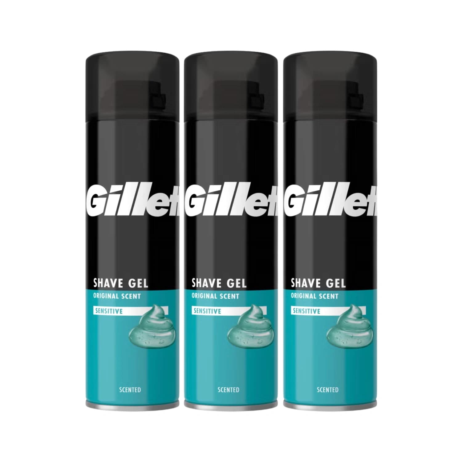 3x Gillette Shave Gel Sensitive Original Scent, 200ml