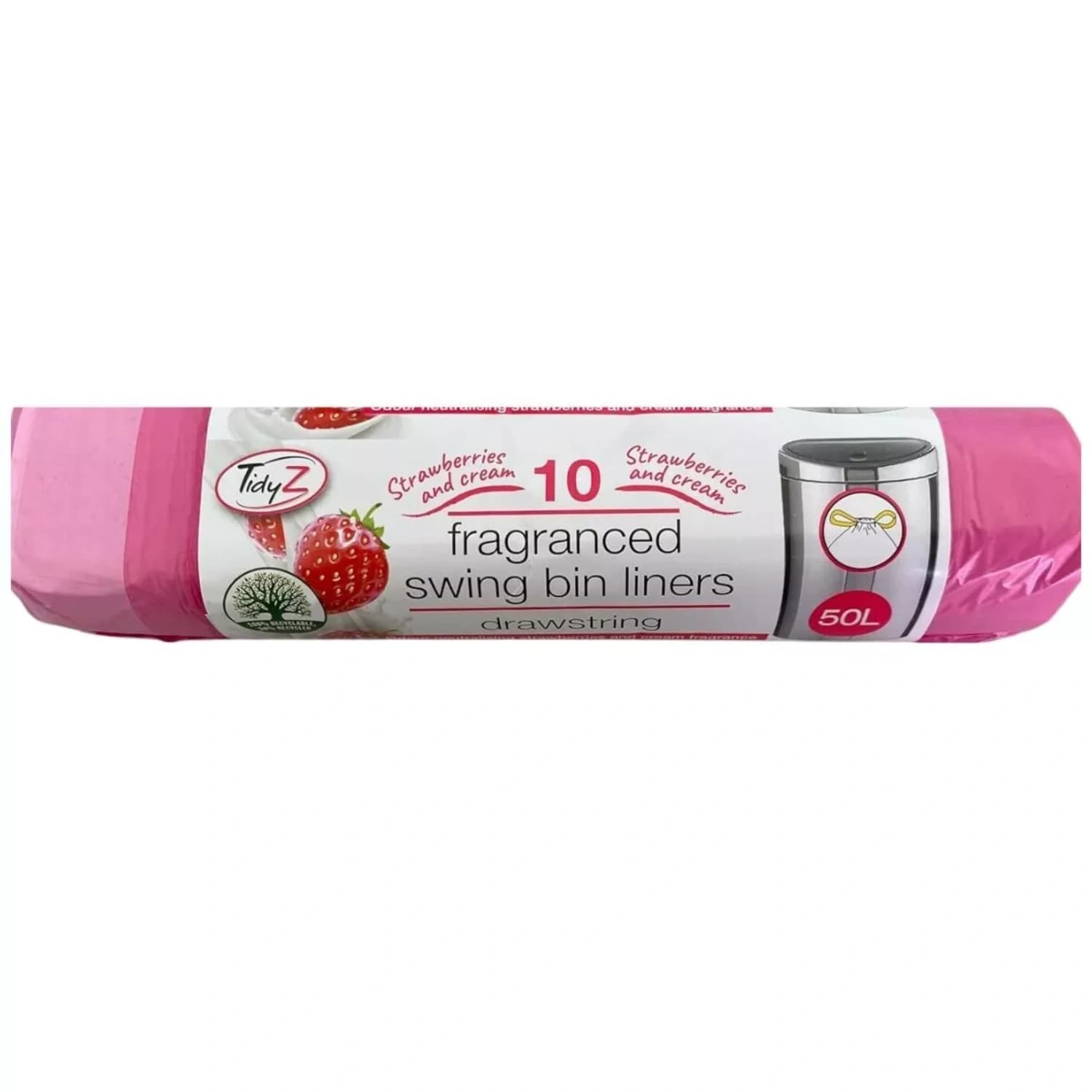 Tidyz 10 Swing Bin Liners Strawberry & Cream 50L - Pack of 5