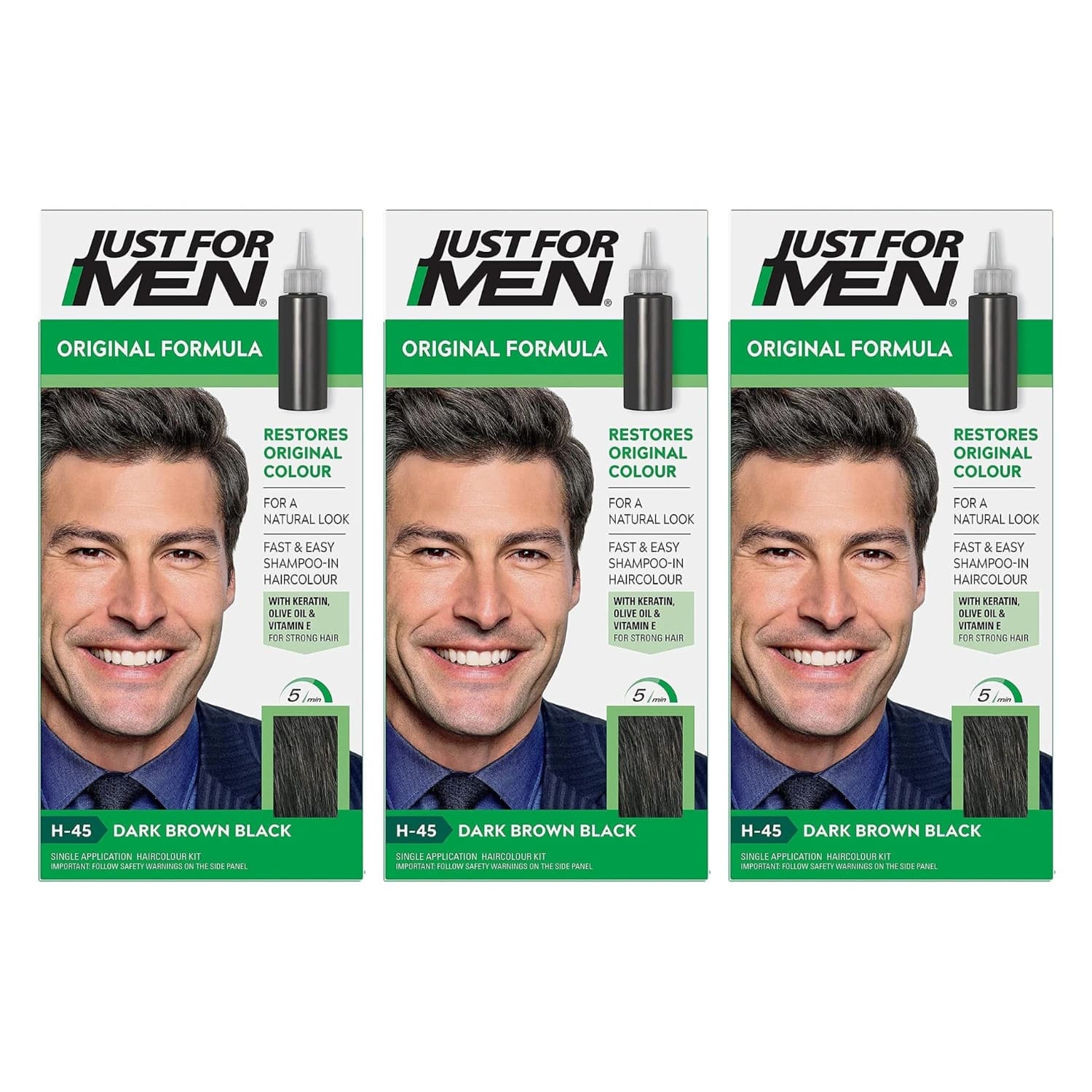 Just For Men Original Formula H-45 Dark Brown Black Hair Dye (Pack of 3)