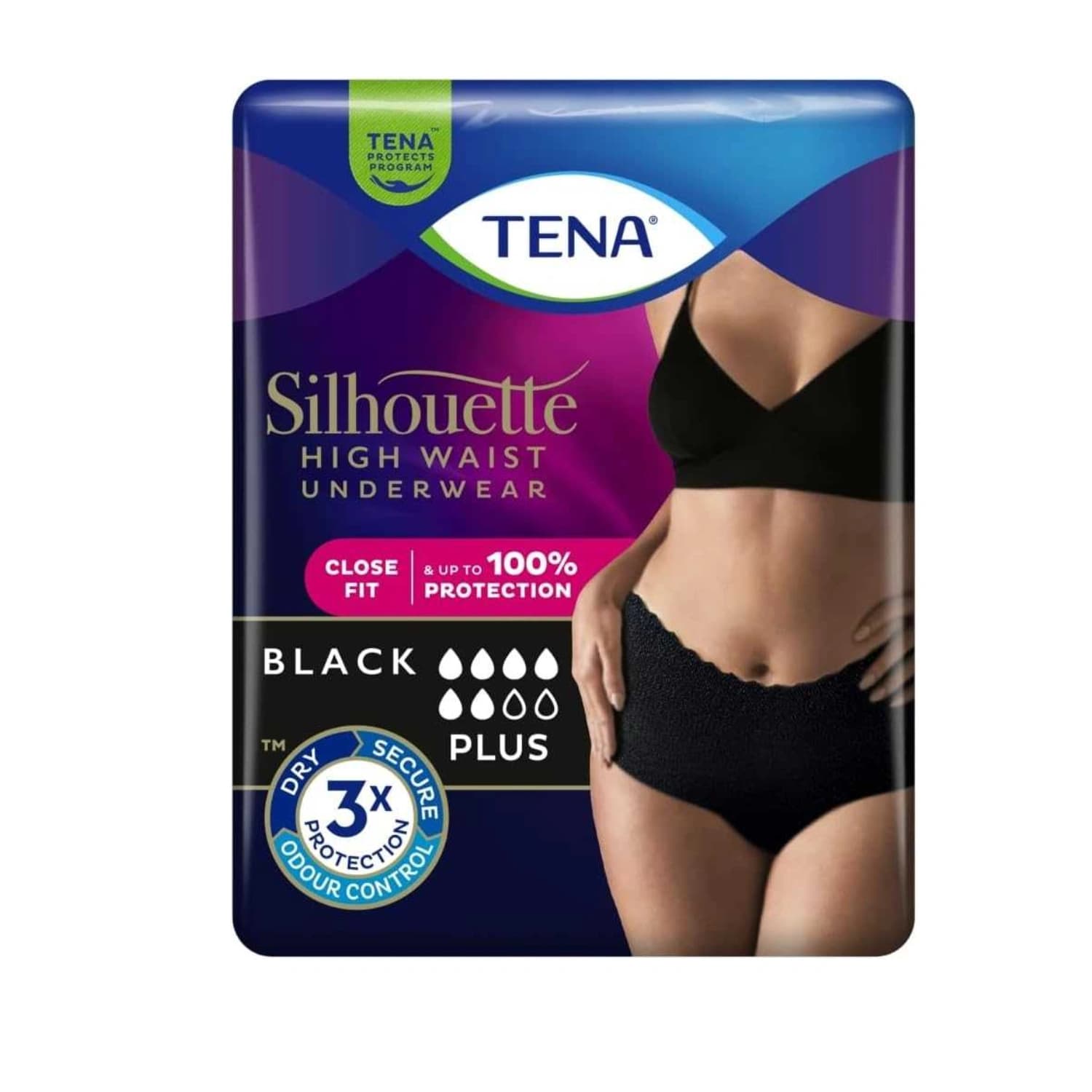 TENA Silhouette Plus High Waist Pants Black Large 8 Pack