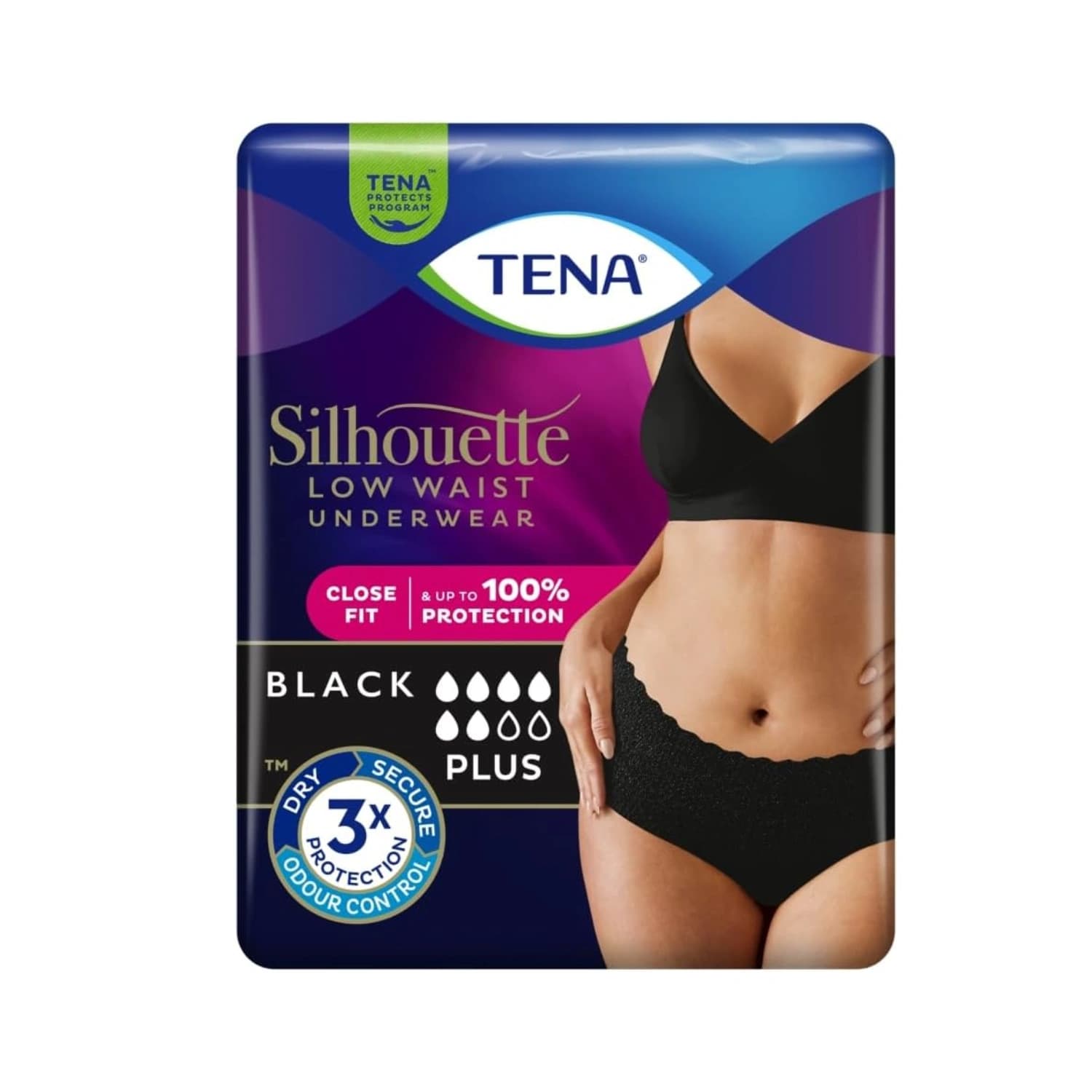 TENA Silhouette Plus Low Waist Pants Black Medium 12 Pack