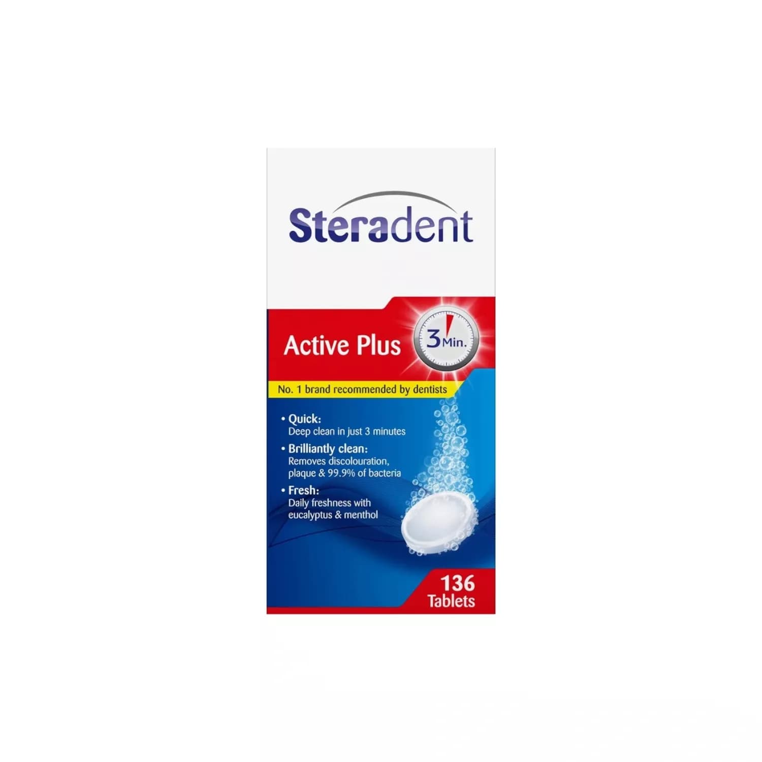 Steradent Active Plus Denture Cleaning Menthol - 136 Tablets , Pack Of 2