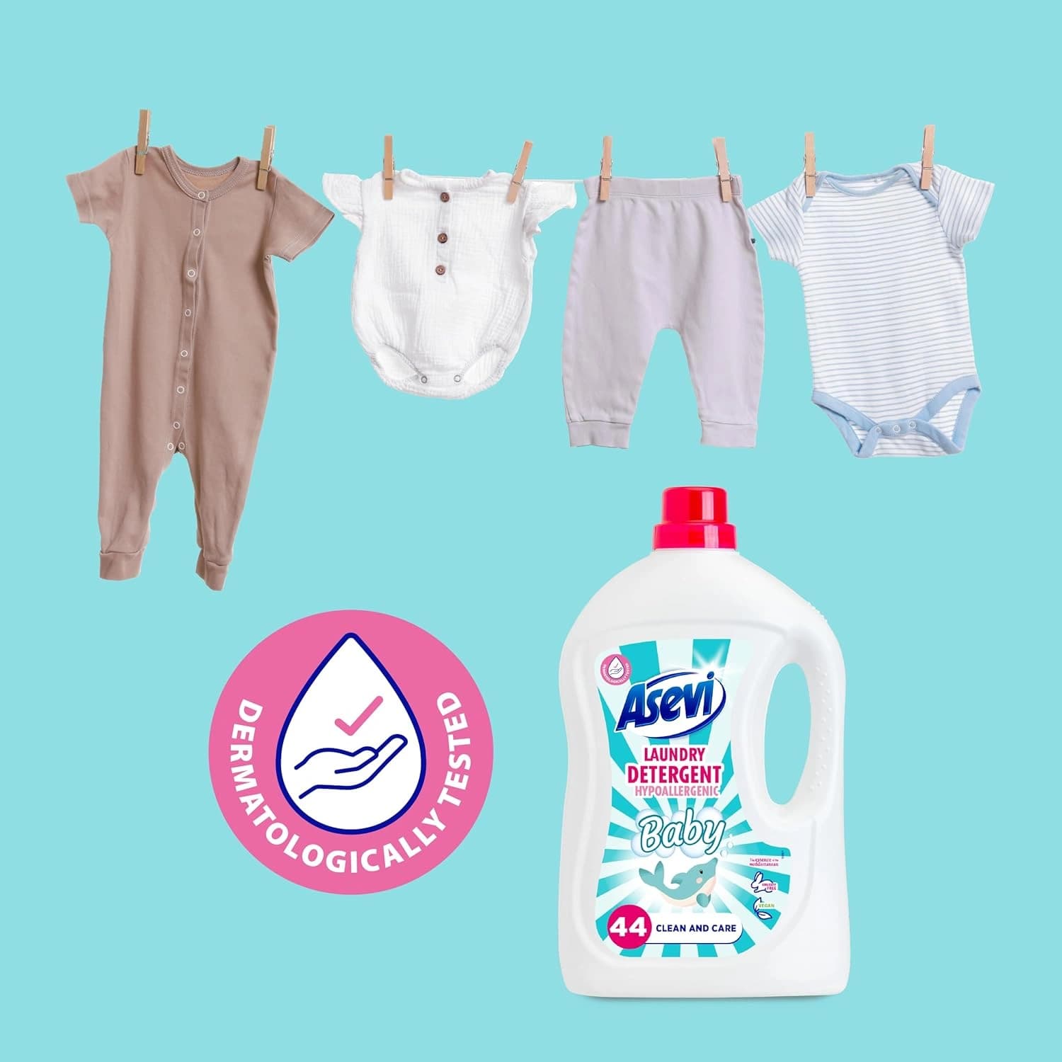 Asevi Laundry Liquid Detergent 2376ml, 44 Washes, Baby