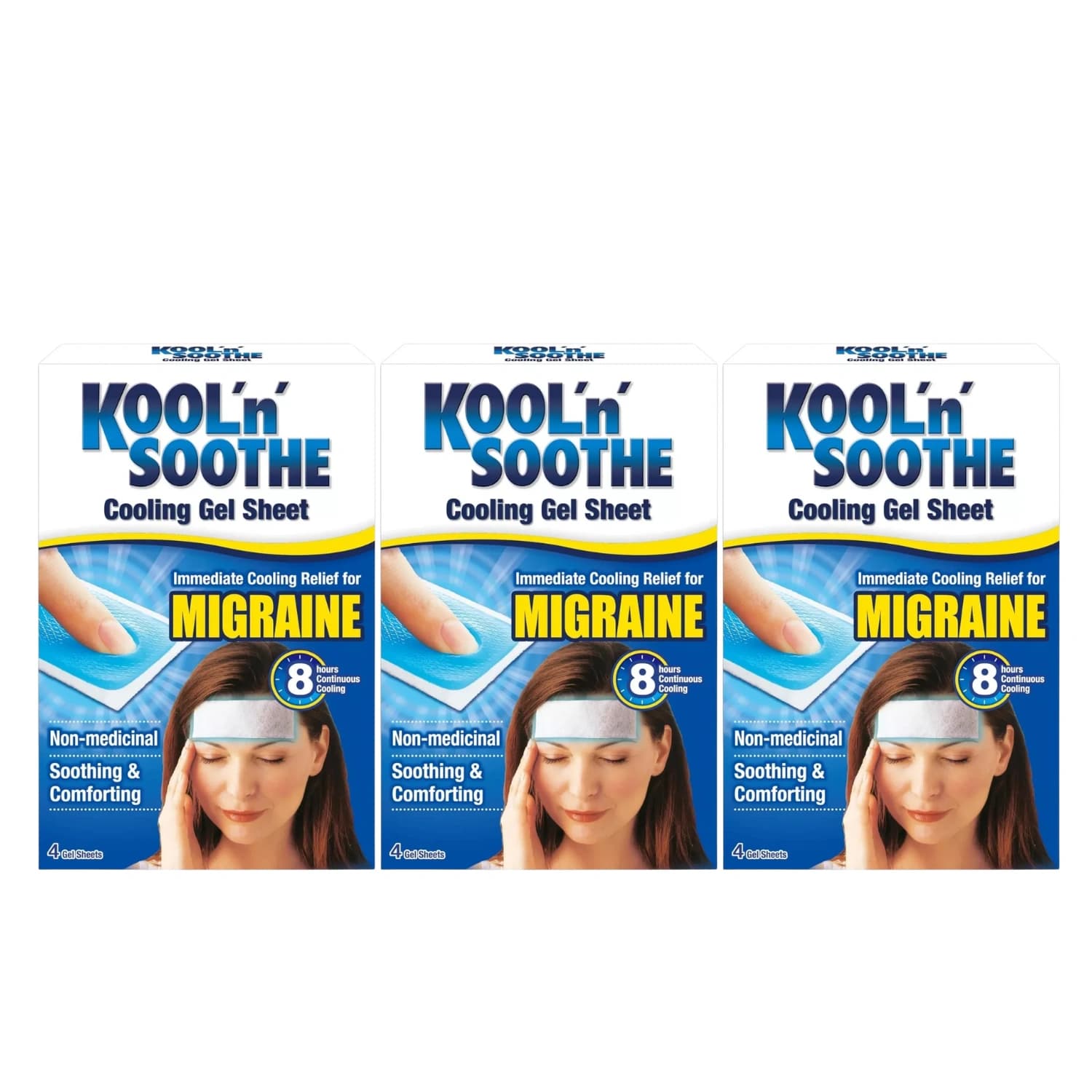 Kool N Soothe Migraine Cooling Strips 4 Strips - Pack of 3