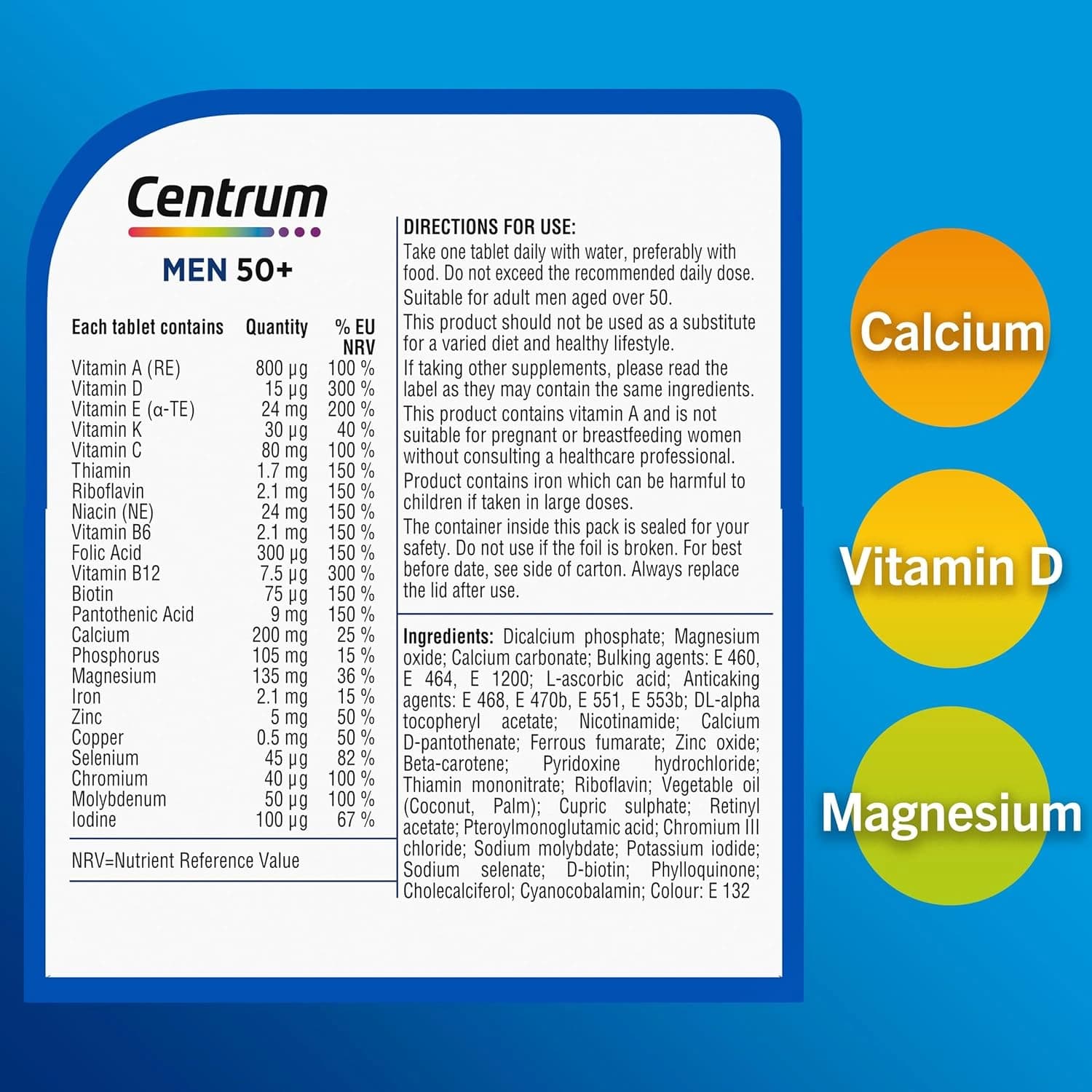 Centrum Men 50+ Multivitamin Tablets for Men, 30 Tablets
