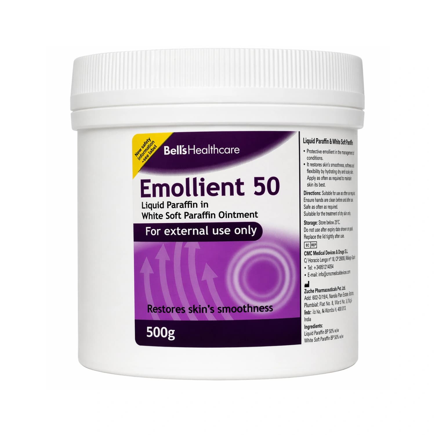 Emollient 50 Liquid Paraffin In White Soft Paraffin Ointment 500g