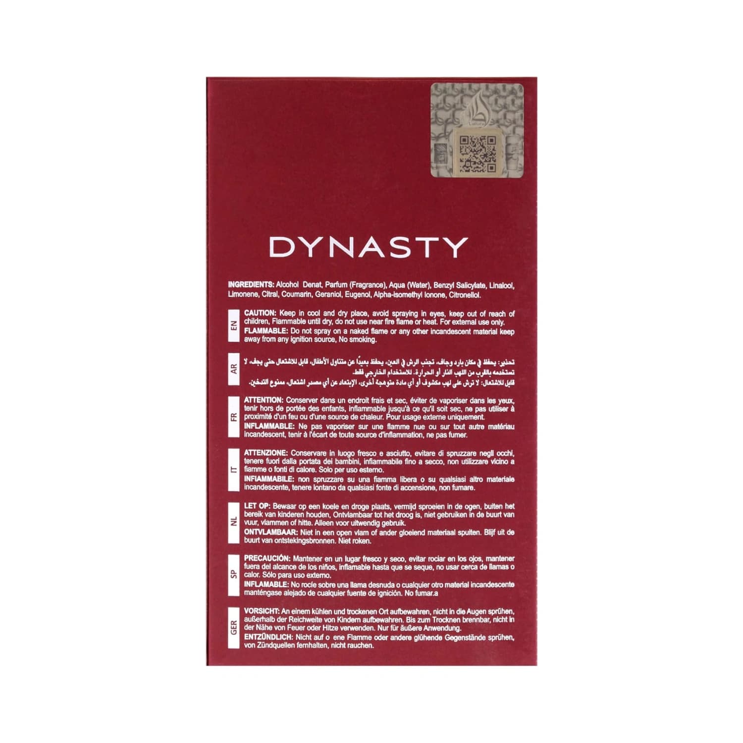 Lattafa Dynasty Eau De Parfum 100ml Unisex Fragrance