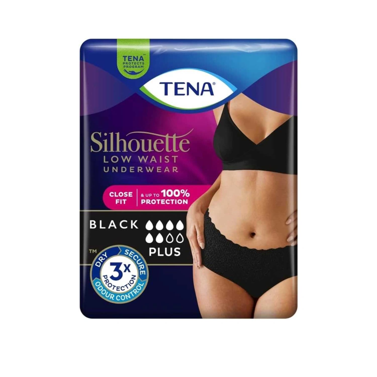 Tena Silhouette Low Waist Underwear Black Large 10 Pack
