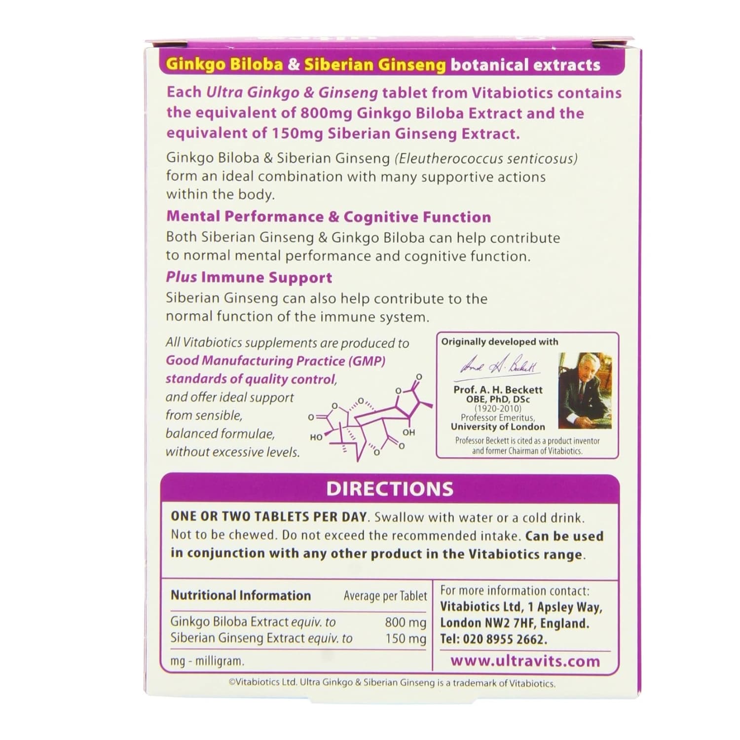 Vitabiotics Ultra Ginkgo and Ginseng Tablets - 60 Tablets