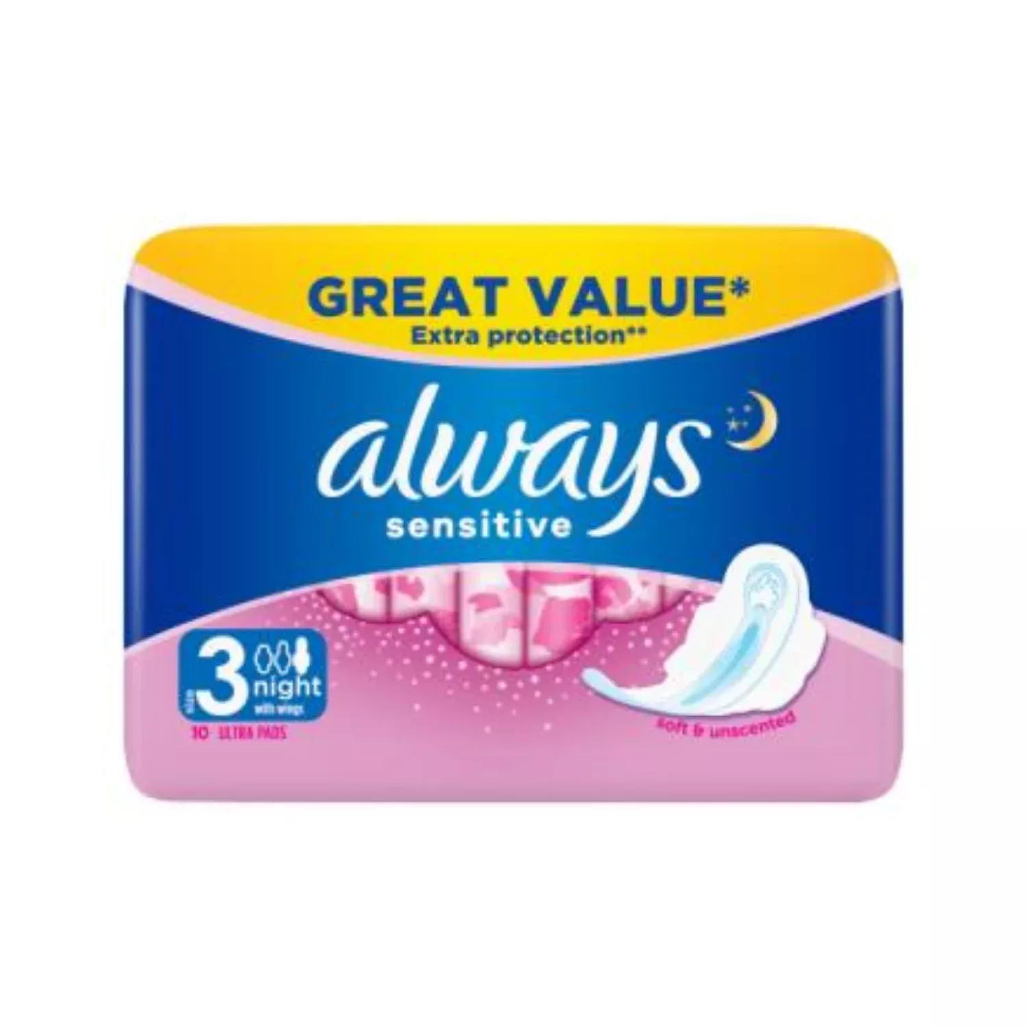 Always Sensitive Night Ultra (Size 3) Sanitary Towels x10