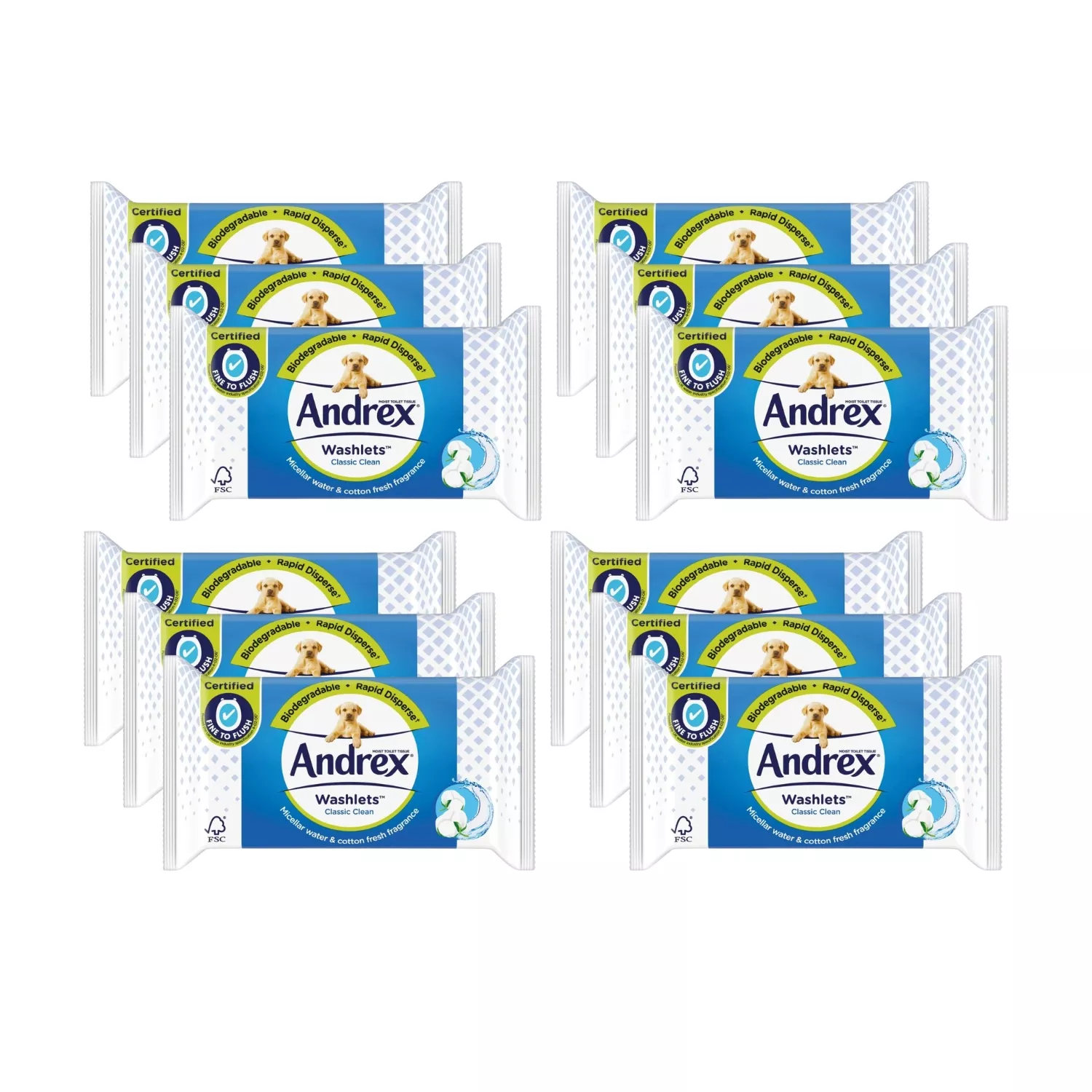 12x Andrex Classic Clean Washlets, 40 wipes