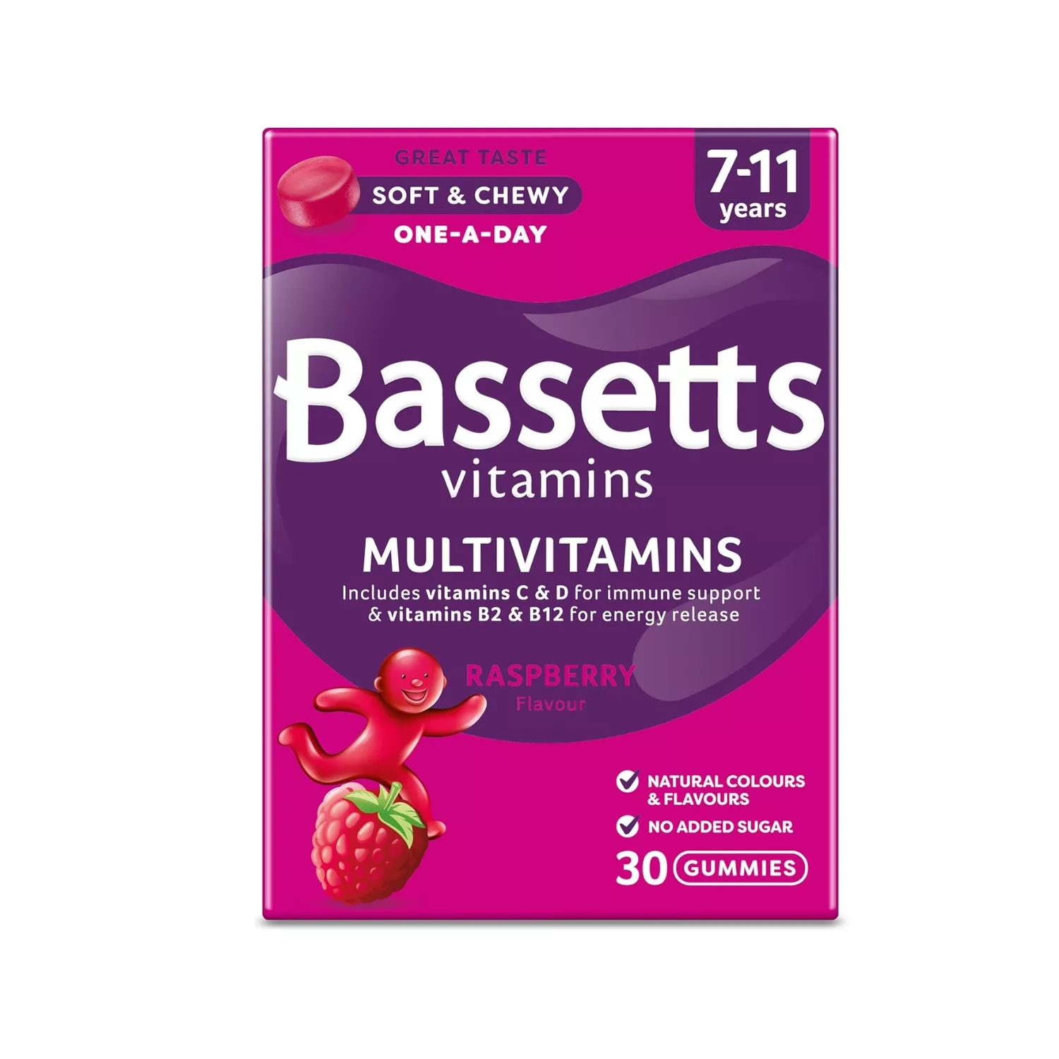 Bassetts 7-11 Years Multivitamins Raspberry Flavour 30s