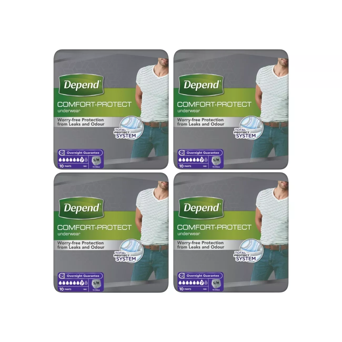 4x Depend Comfort-Protect Pants for Men Small/Medium 10 Pants
