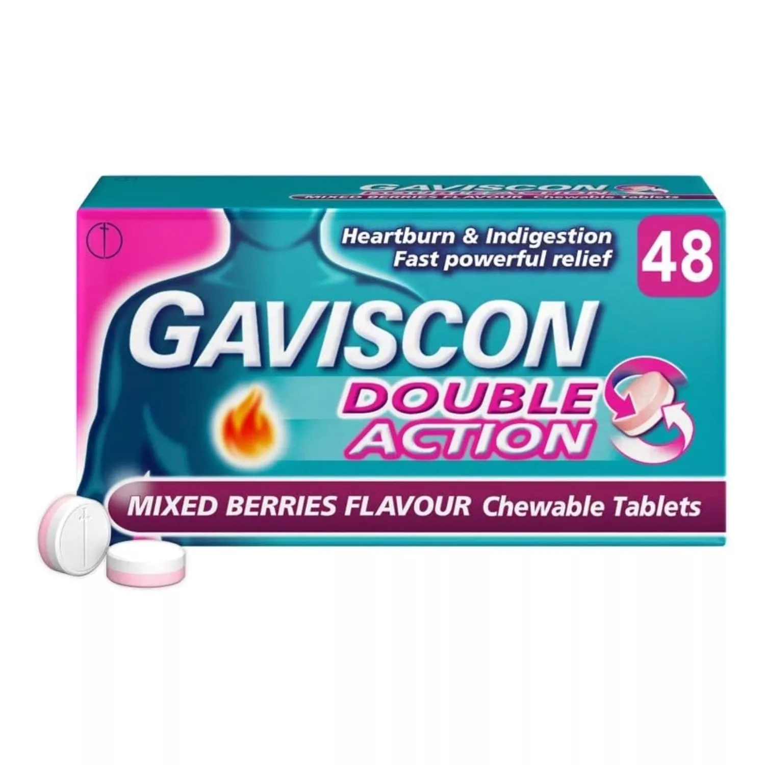 Gaviscon Double Action Mixed Berries 48 Chewable Tablets