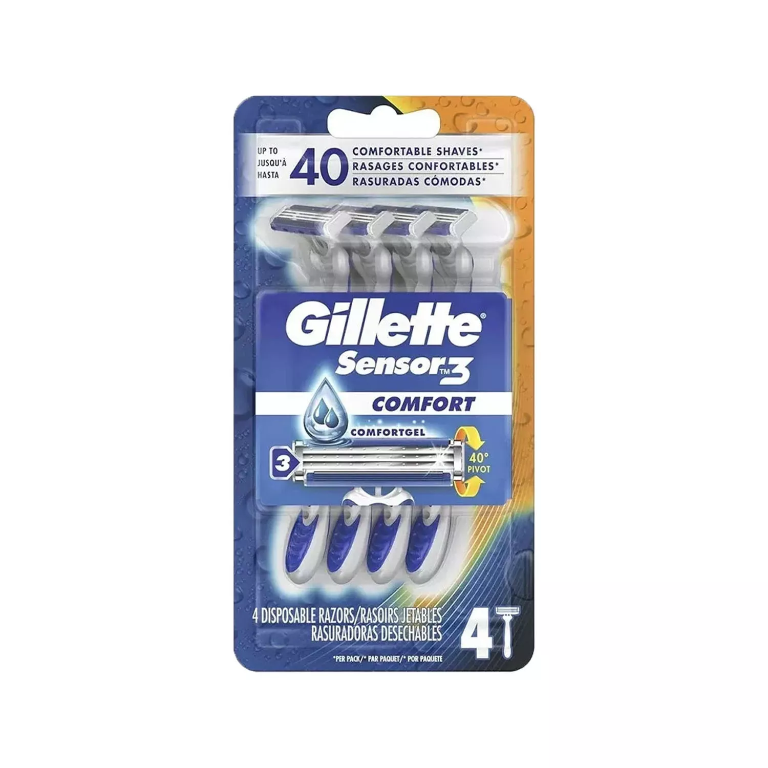 Gillette Sensor3 Comfort Mens Disposable 4 razors