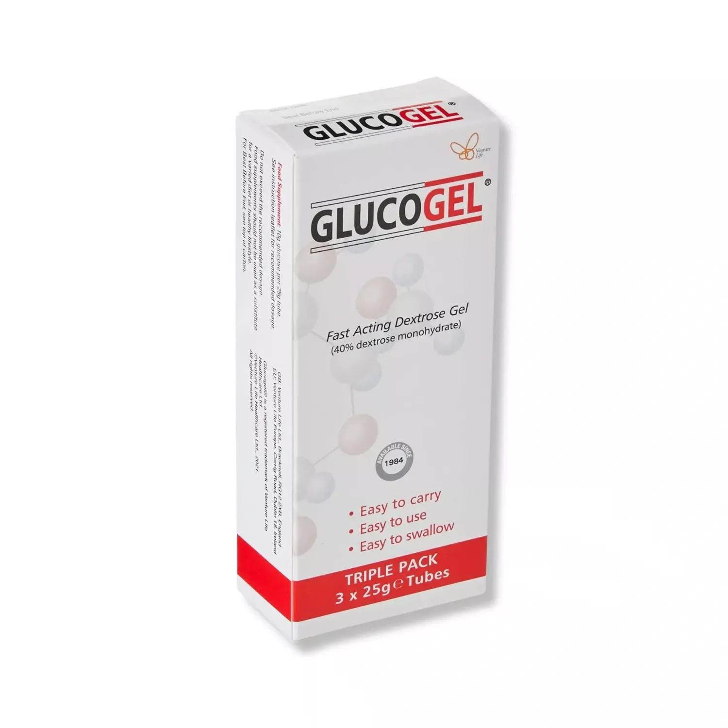GlucoGel Fast-Acting Glucose Energy Gel Original Unflavoured Tubes 3X25g