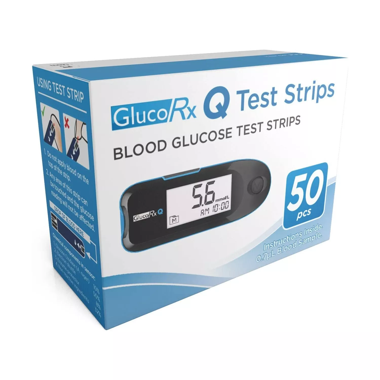 GlucoRx Q Blood Glucose Test Strips 50 Count