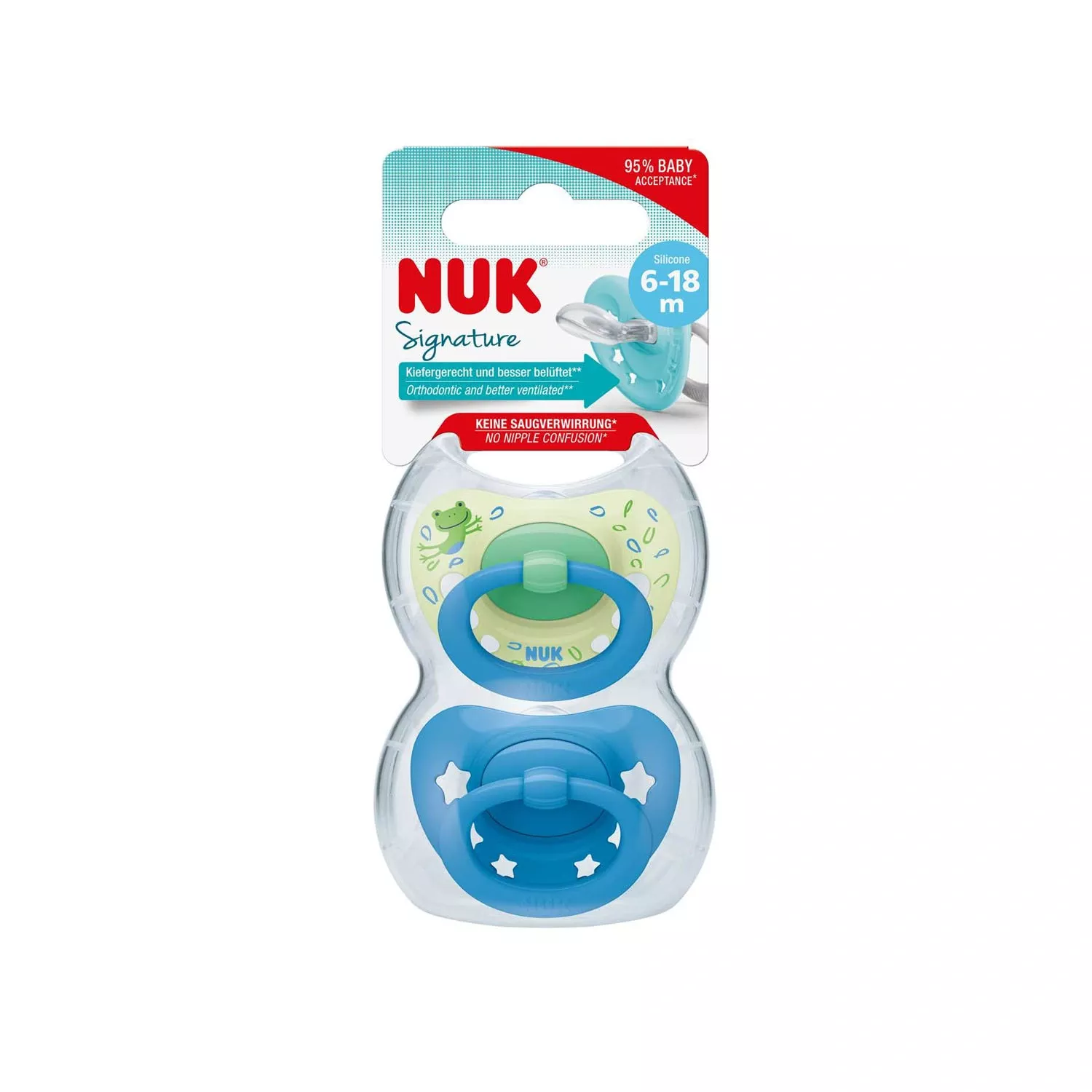 NUK Signature Baby Dummy, 6-18 Months Silicone Soothers 2 Count