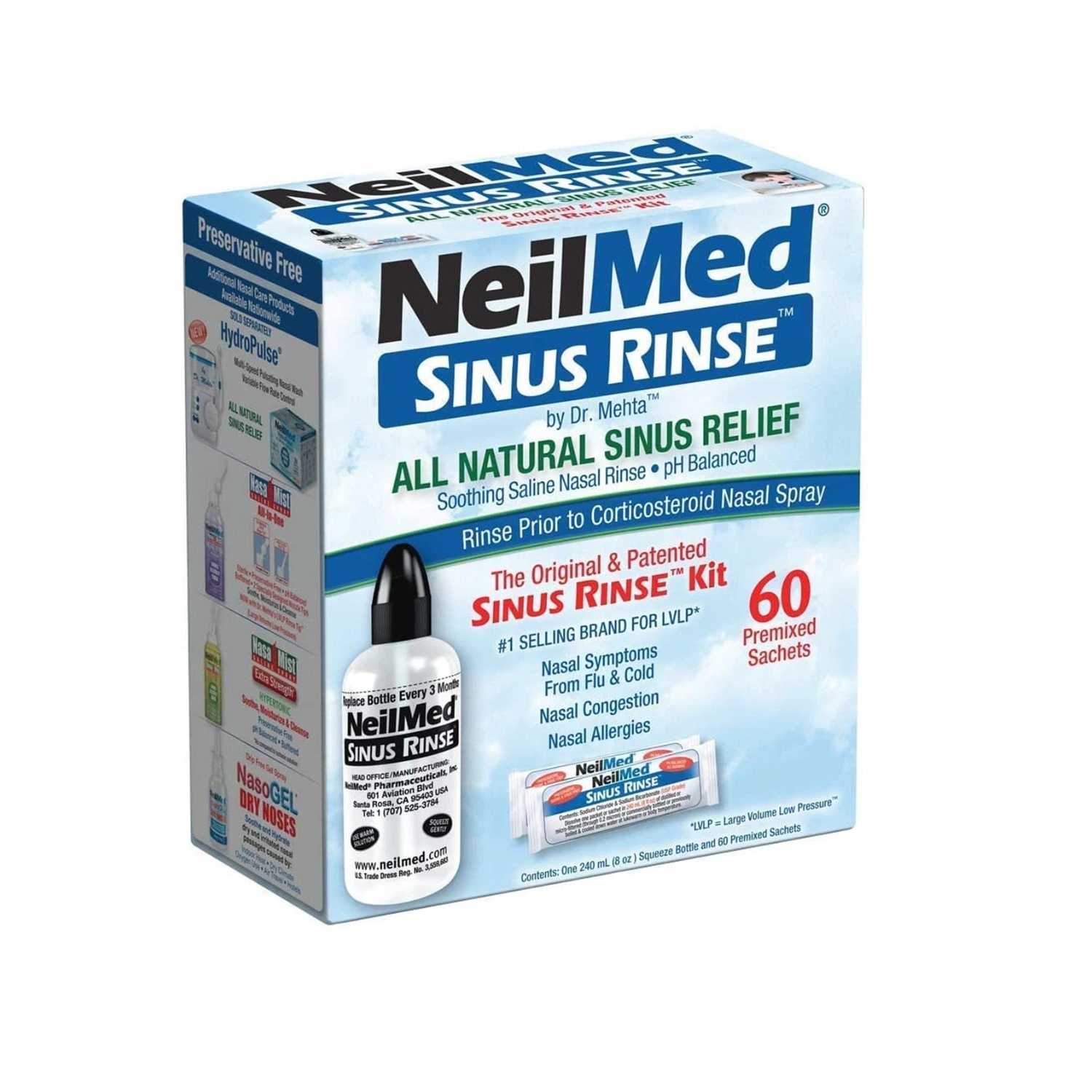 NeilMed Sinus Rinse Original Kit, Squeeze Bottle +60 Sachets