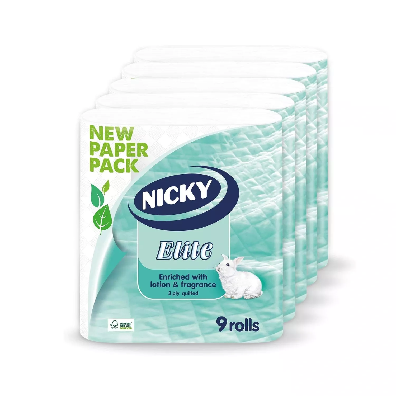 Nicky Elite White 9 Roll Toilet Tissue - Pack of 5