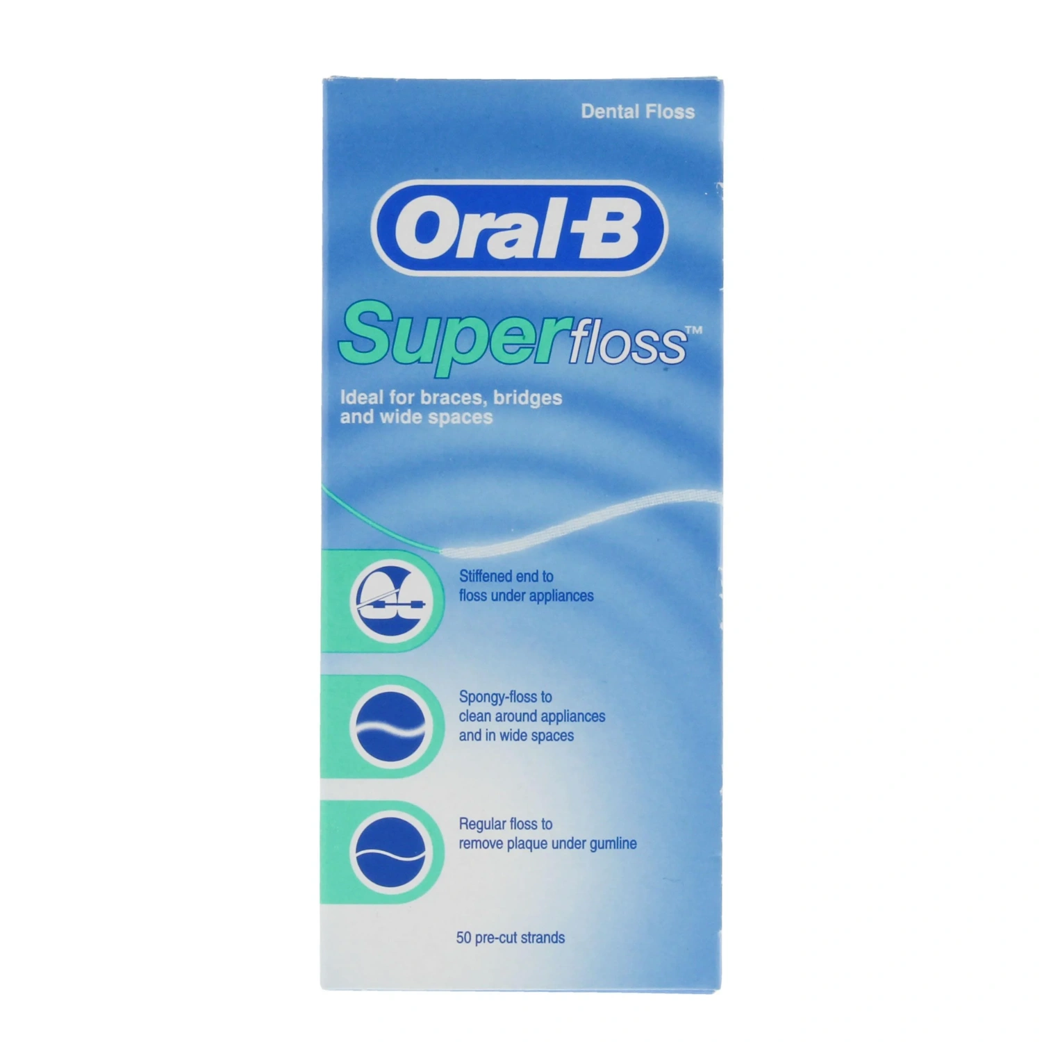 Oral-B Super Floss for Braces Bridges - 50 Strips