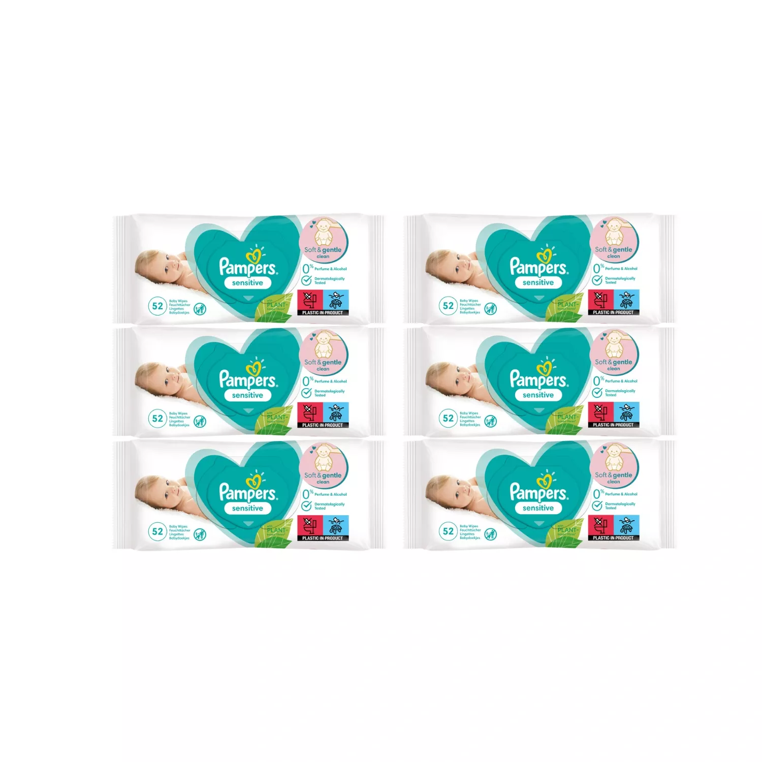 6x Pampers Sensitive Baby Wipes 52 Pieces