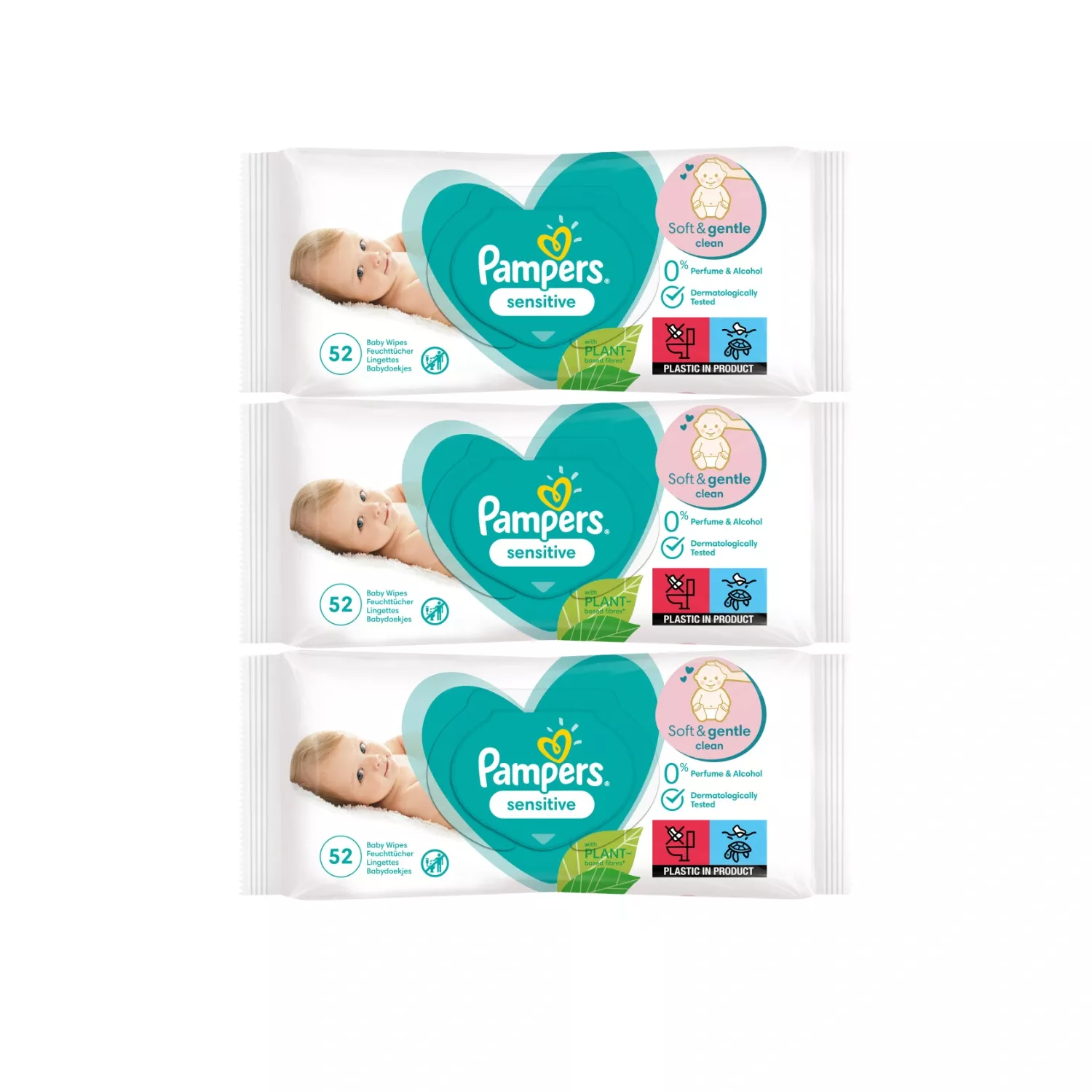 3x Pampers Sensitive Baby Wet Wipes Pack 52