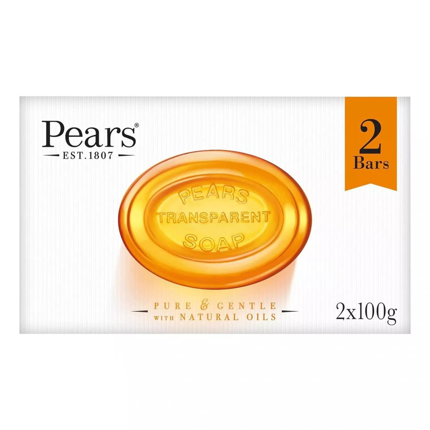 Pears Pure & Gentle Transparent Amber Soap with Natural Oils 2x100g