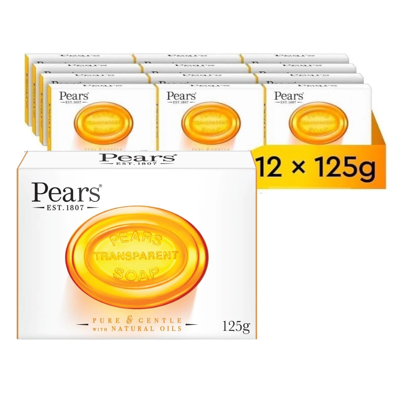 Pears Transparent Amber Bar Soap 125g - Pack 12