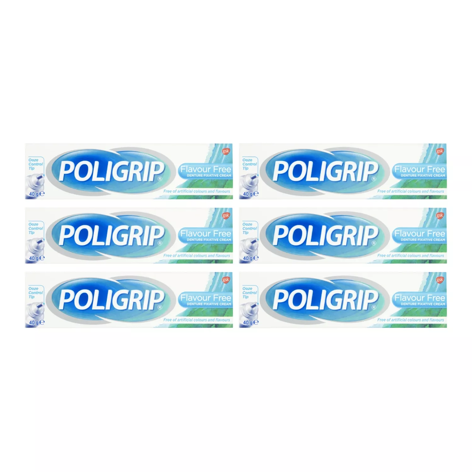 Poligrip Denture Adhesive Fixative Cream 40g x 6 Pack
