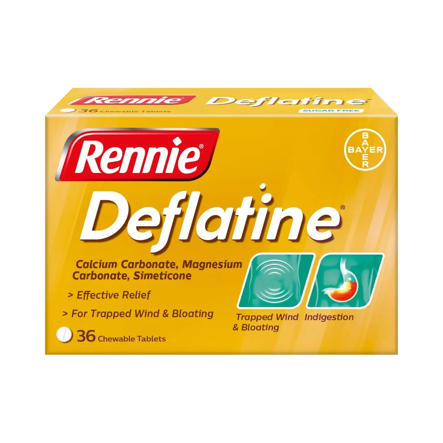 Rennie Deflatine Sugar Free Mint 36 Tablets
