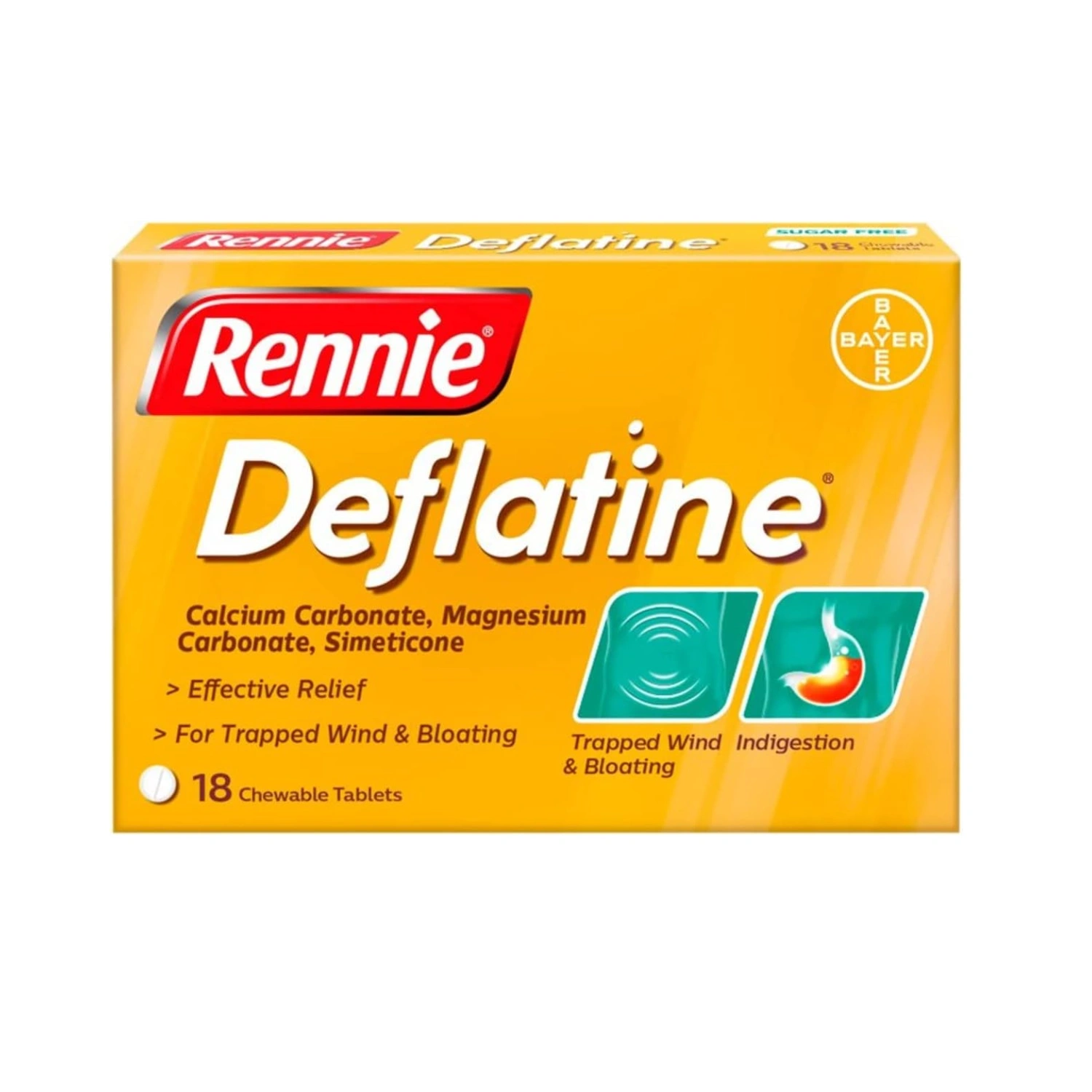 Rennie Deflatine Sugar Free Mint 18 Tablets