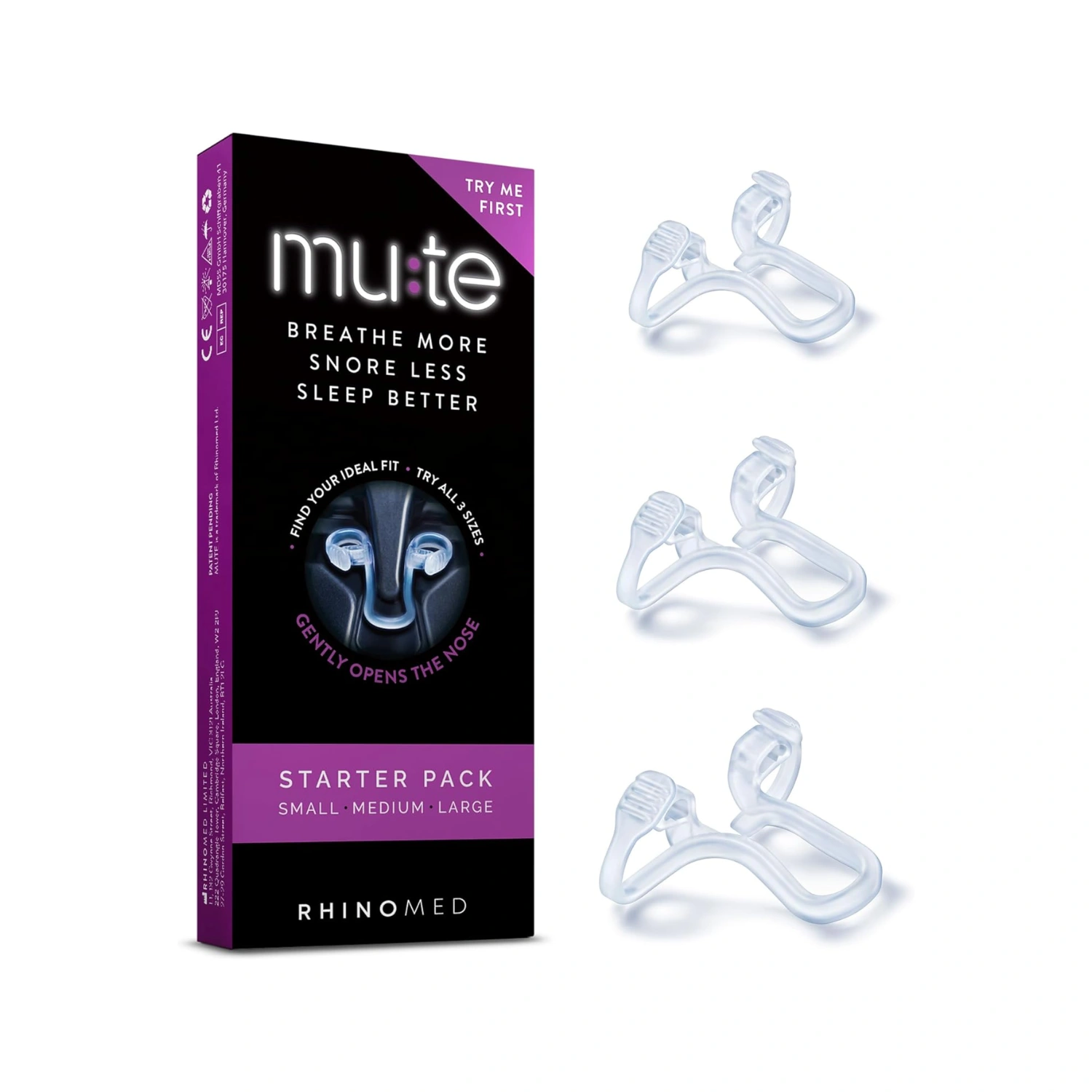 RhinoMed Mute Snore Less Sleep Better Trial Pack (S, M, L)