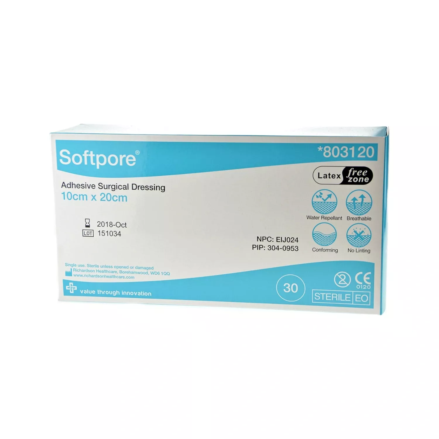 Softpore Adhesive Surgical Dressing 10cm x 20cm (30 Dressings)