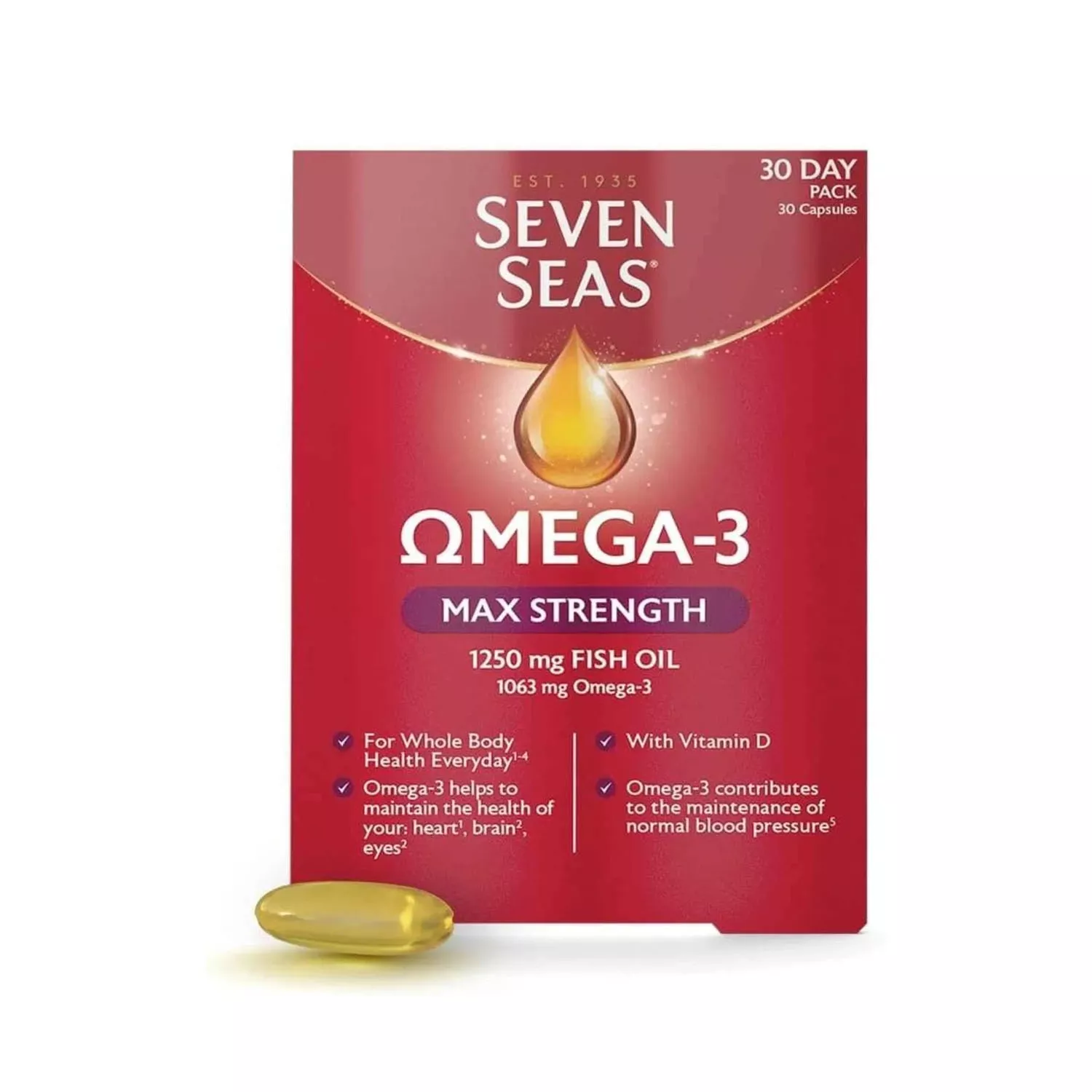 Seven Seas Omega-3 Fish Oil Max Strength with Vitamin D 30 Capsules