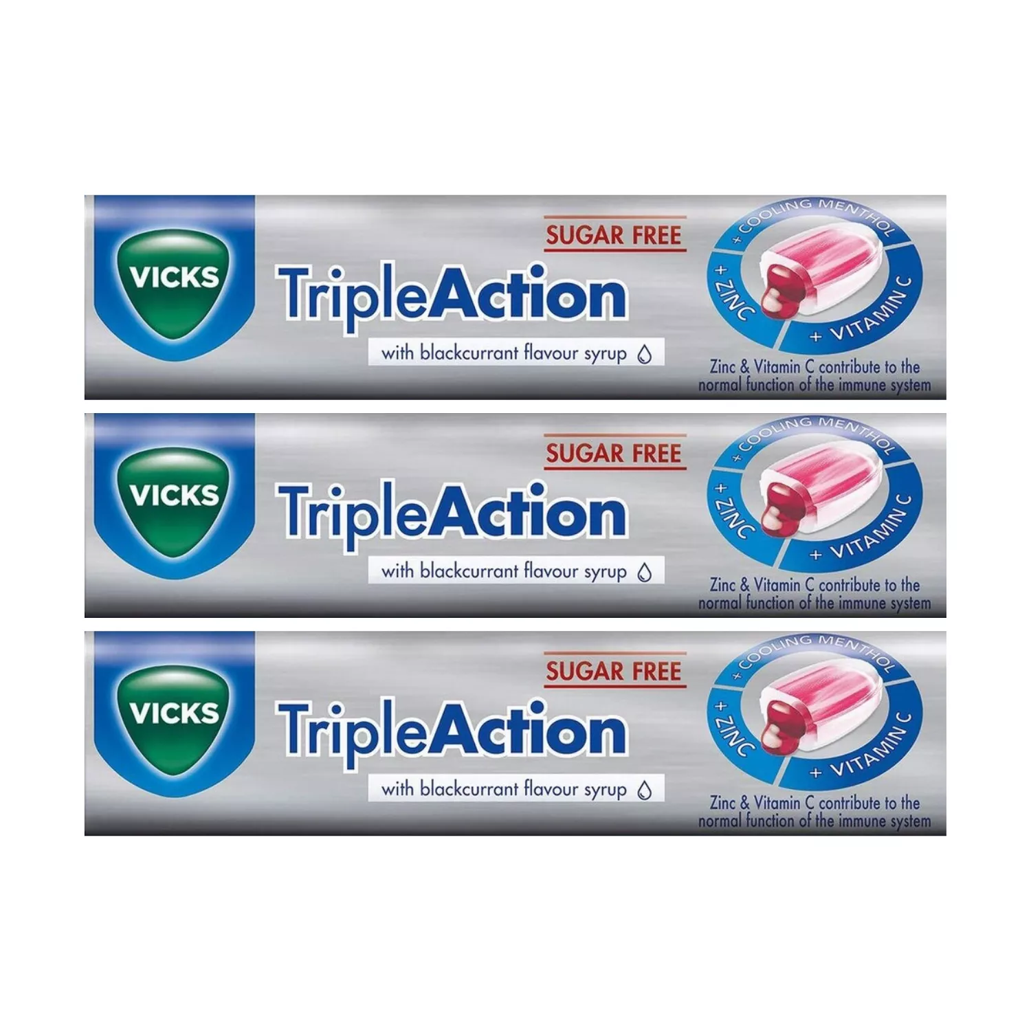 3x Vicks Triple Action Blackcurrant Lozenges 42g