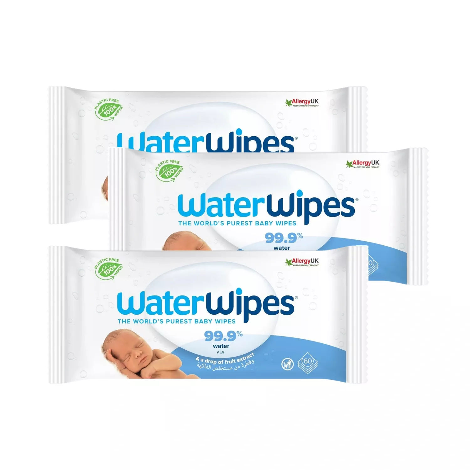 WaterWipes Newborn Baby Wipes - 3 x 60 Wipes