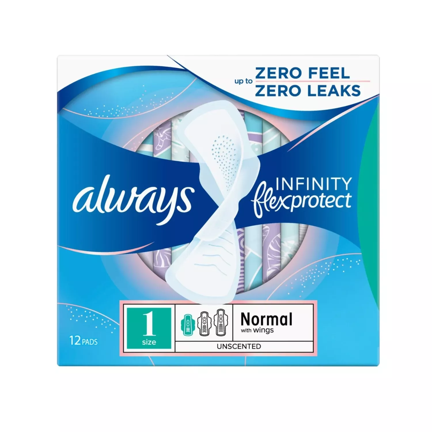 Always Infinity Normal (Size 1) Sanitary Towels Wings 12 Pads