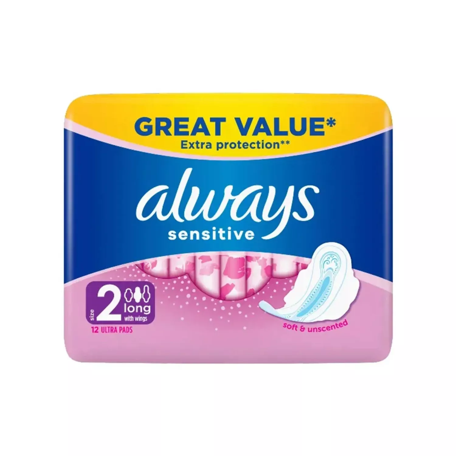 Always Sensitive Long Ultra (Size 2) Sanitary Towels Wings 12 pads