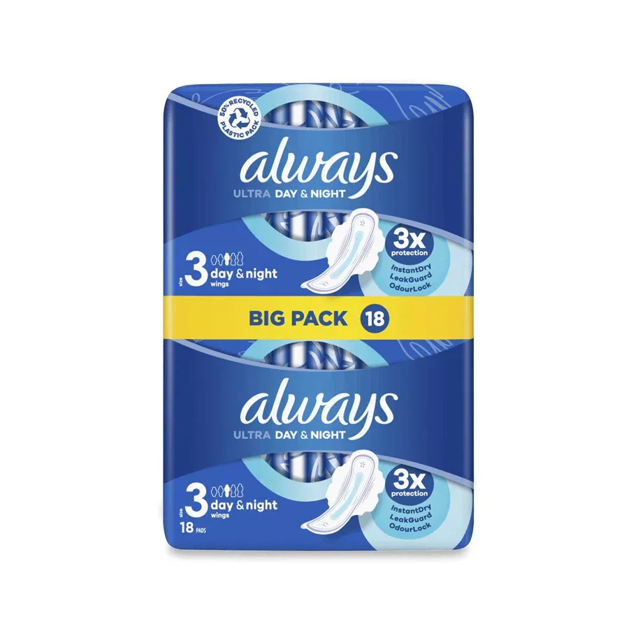 Always Ultra Sanitary Towels Day & Night (Size 3) Wings - 18 Pads