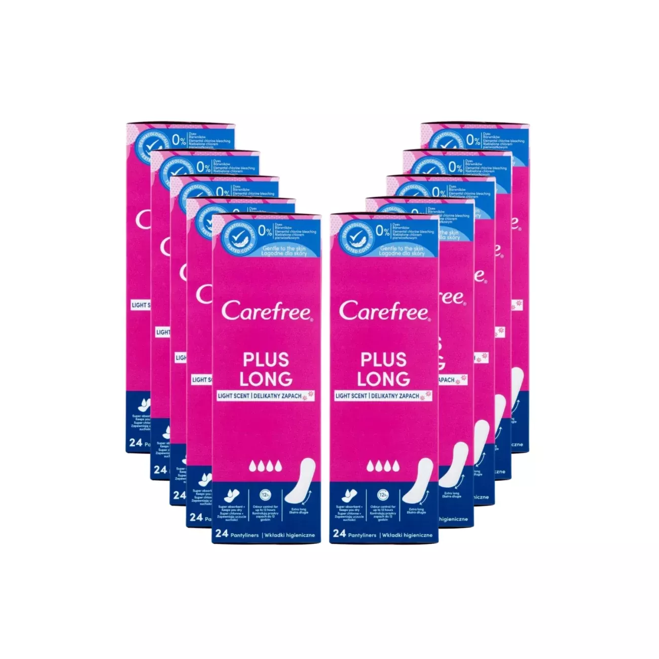 Carefree Plus Long Panty Liners 24 Pack - Pack of 10
