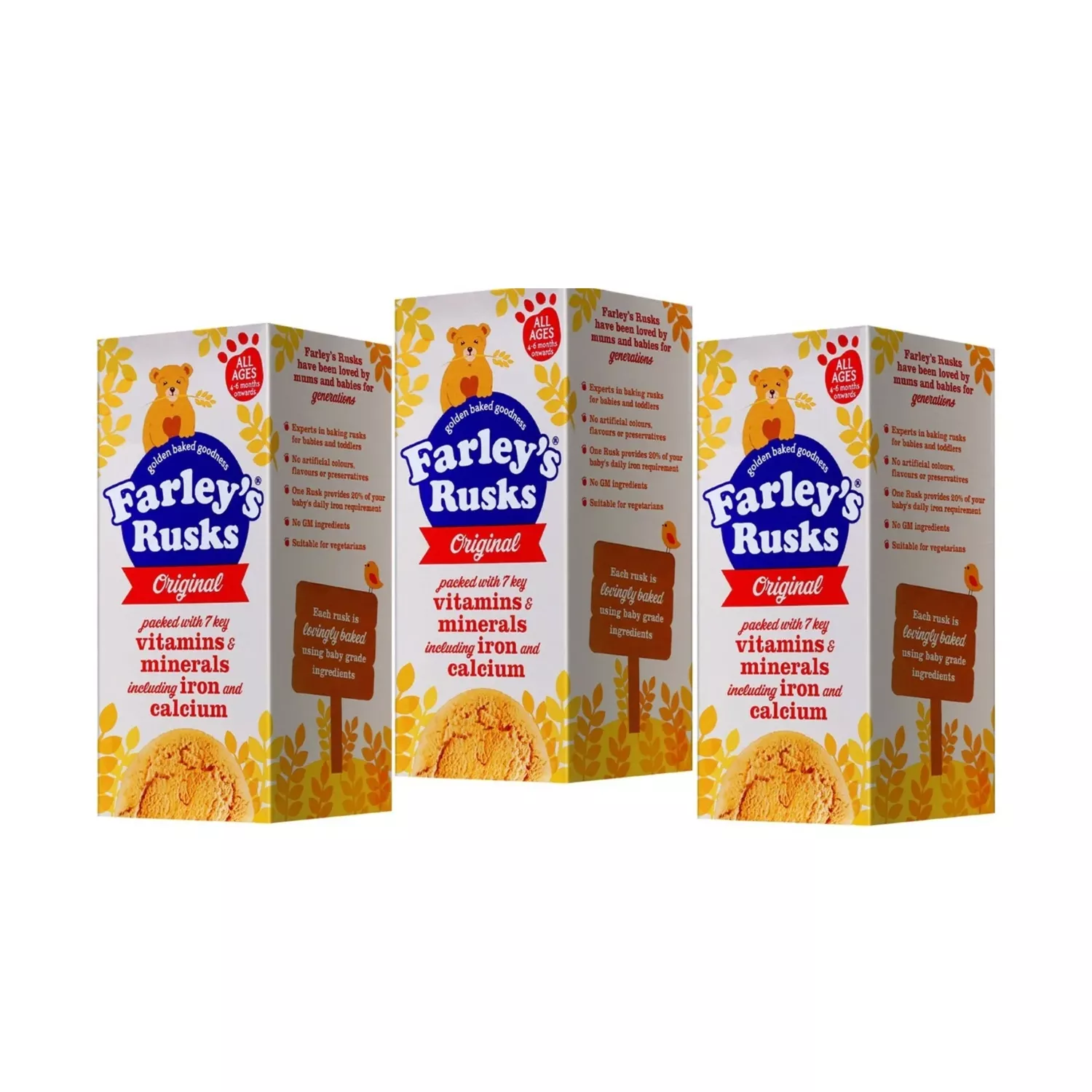 3x Farley's Rusks Original 4-6 Months Onwards 150g