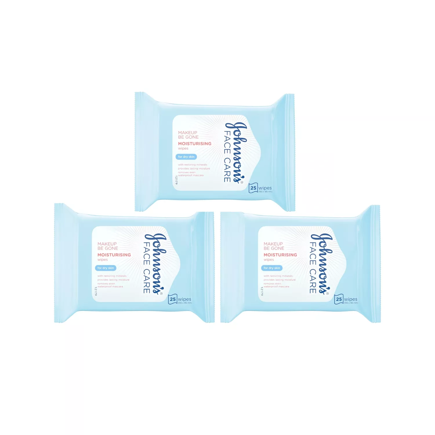 3x Johnson's Face Care Makeup Moisturising 25 Wipes