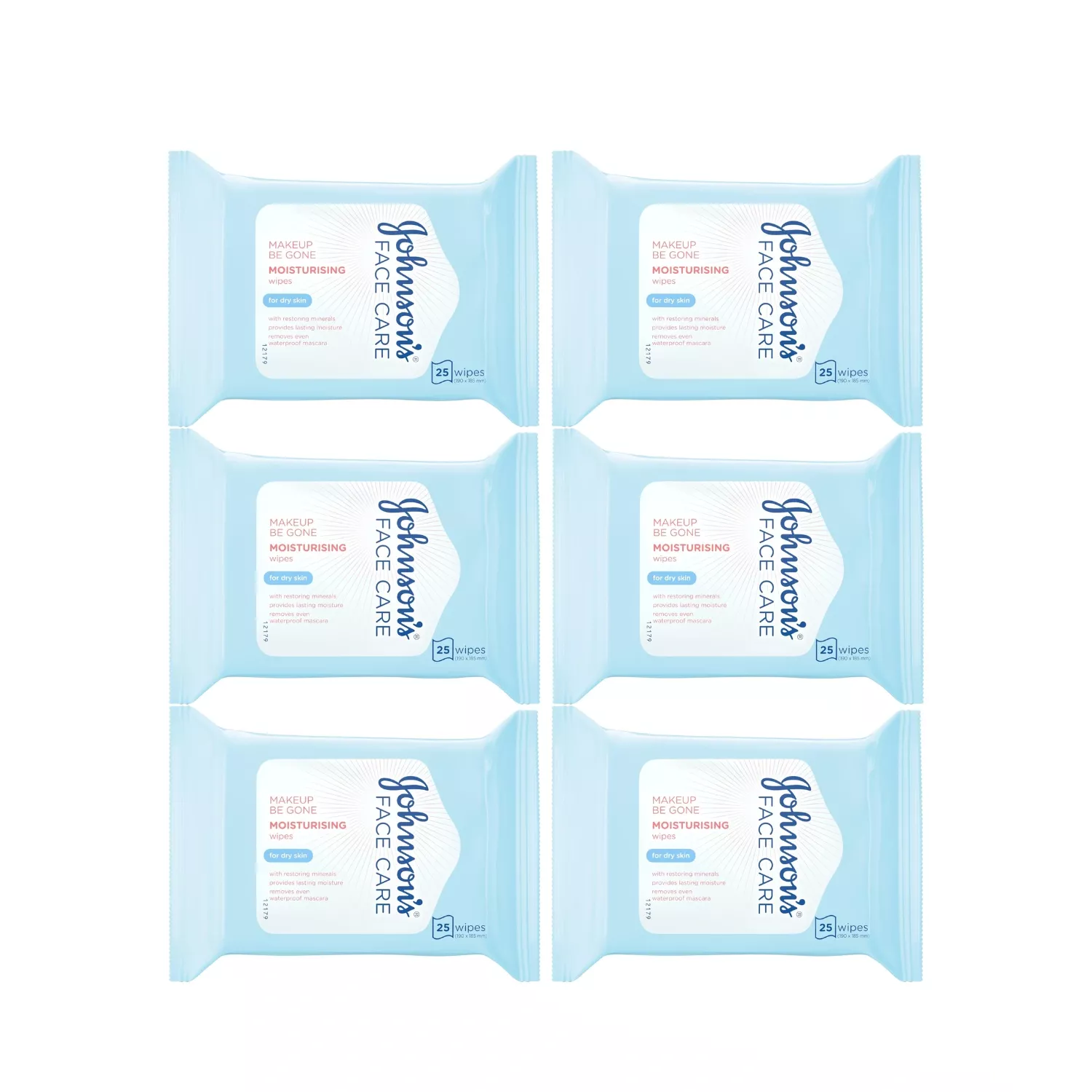 6x Johnson's Face Care Makeup Moisturising 25 Wipes