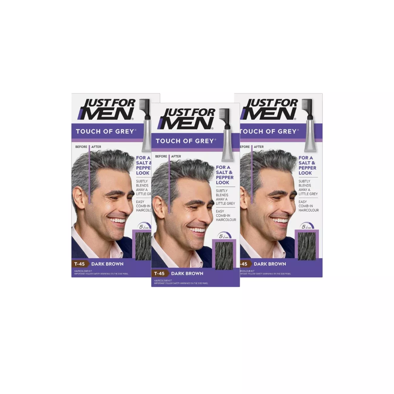 Just For Men Touch of Grey Hair Dye Dark Brown T-45 - Pack 3