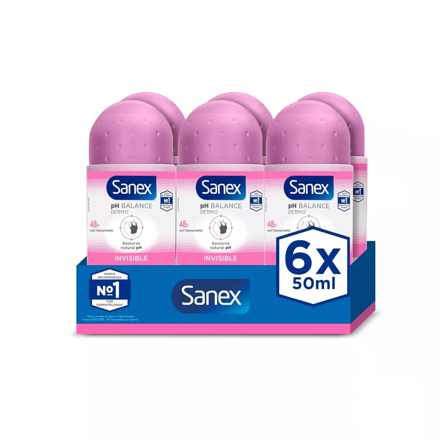 Sanex Dermo Invisible Roll-On Deodorant 50ml - Pack of 6
